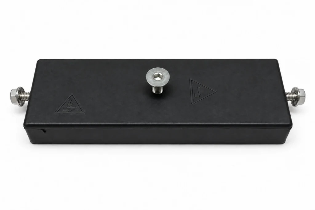 Rubber Coated Magnets Large rectangular rubber coated assembly with three fixing screws
