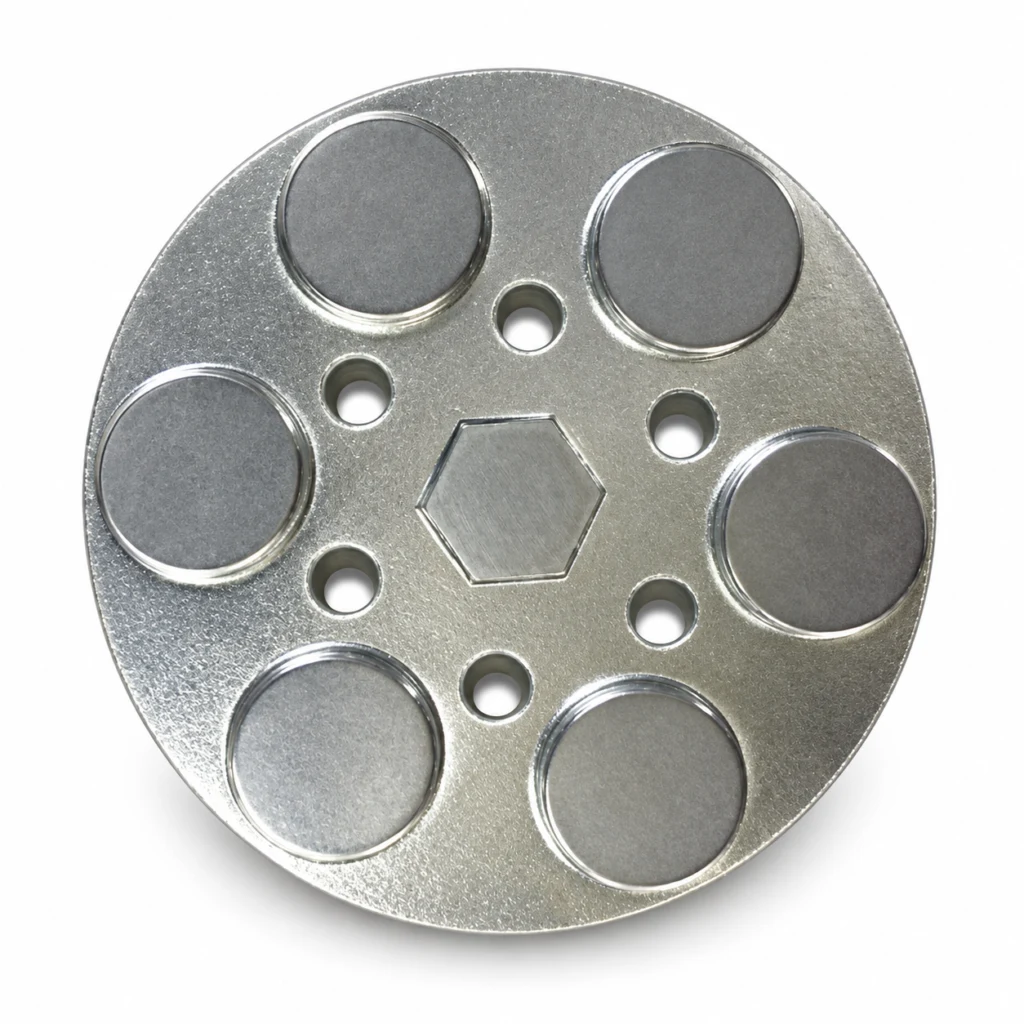 Rubber Coated Magnets Steel carrier with multiple magnet inserts before rubber coating